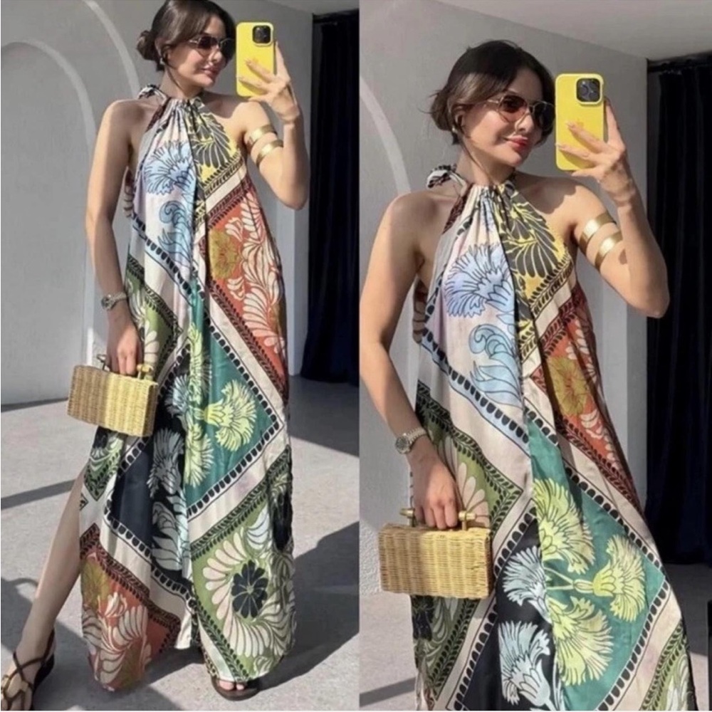Zara Multi-Color Halter Maxi Dress